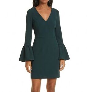 MILLY Emerald Green V-Neck Statement Bell Sleeve Mini Dress 10